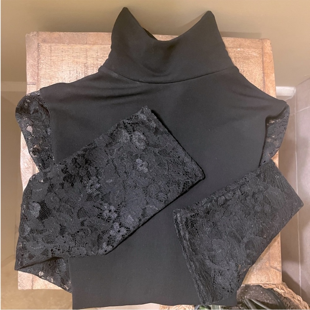 COSTUME NATIONAL Black Lace Sleeve Top Like New Size M